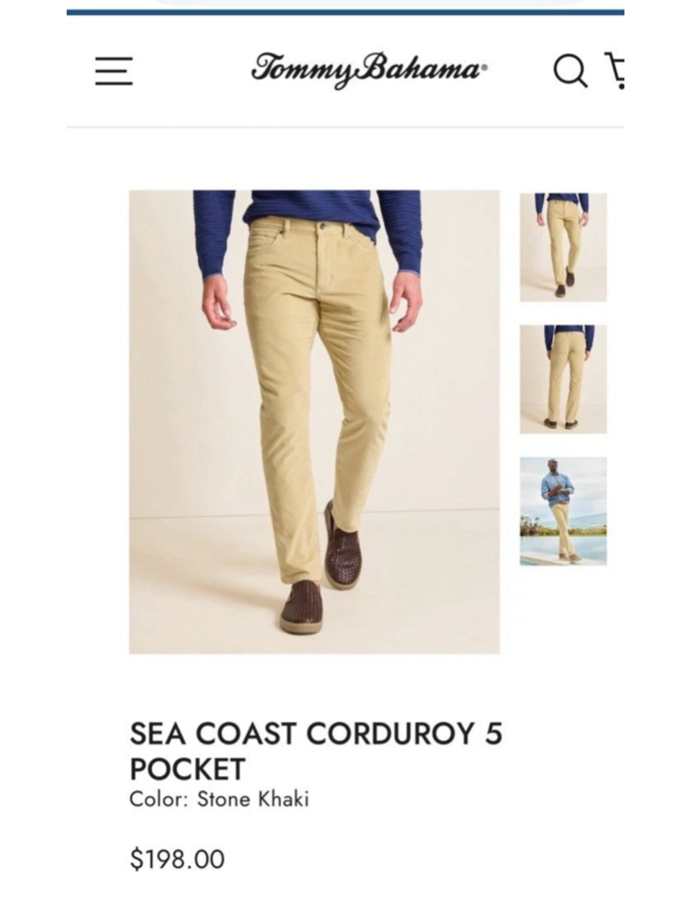 NEW Tommy Bahama Mens Seacoast Corduroy Khaki Beige Pants Retail $198 40 X 32